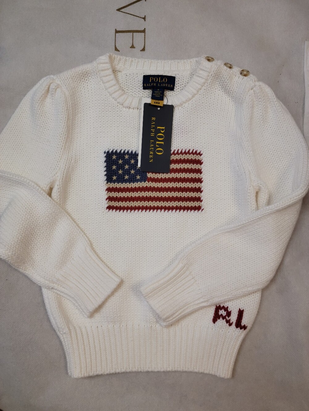 NWT Girls Sz 5 Polo Ralph Lauren Cream Americana Flag Sweater